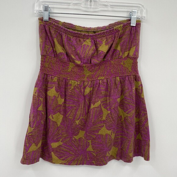Old Navy Womens Leaf Prints Ruched Waist Strapless Top Pink Brown Size M - Picture 3 of 9